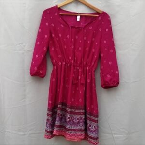 Xhileration Dress pink boho bohemian xs spring summer all season 3/4 sleeve